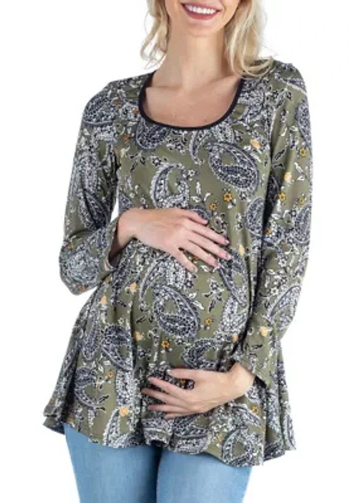 Maternity Army Green Paisley Long Sleeve Tunic Top