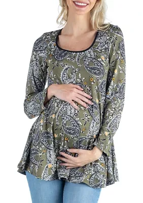 Maternity Army Green Paisley Long Sleeve Tunic Top