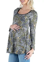 Maternity Army Green Paisley Long Sleeve Tunic Top