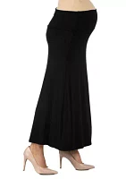 Womens Elastic Waist Solid Color Maternity Maxi Skirt