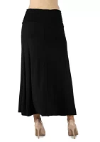 Womens Elastic Waist Solid Color Maternity Maxi Skirt