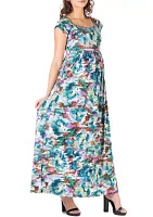 Multicolor Cap Sleeve Maternity Empire Waist Maxi Dress