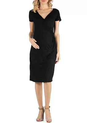 Faux Wrapover Maternity Dress with Cap Sleeves