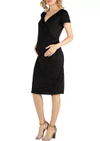 Faux Wrapover Maternity Dress with Cap Sleeves