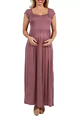 24seven Comfort Apparel Maternity Cap Sleeve Empire Waist Maxi Dress