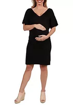 24seven Comfort Apparel Maternity V Neck Loose Fit Resort Dress