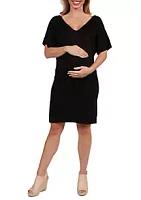 24seven Comfort Apparel Maternity V Neck Loose Fit Resort Dress