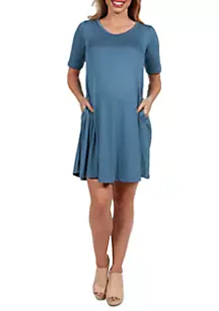 24seven Comfort Apparel Maternity Knee Length Pocket T-Shirt Dress