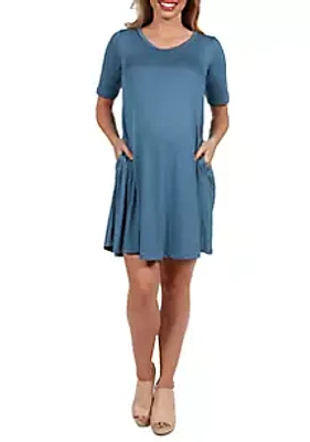 24seven Comfort Apparel Maternity Knee Length Pocket T-Shirt Dress