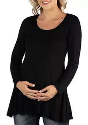 24seven Comfort Apparel Maternity Long Sleeve Solid Color Swing Style Flared Tunic Top