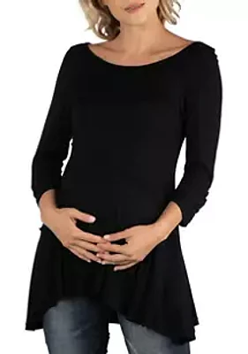 24seven Comfort Apparel Maternity Ruched Sleeve Swing Tunic Top