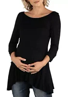 24seven Comfort Apparel Maternity Ruched Sleeve Swing Tunic Top