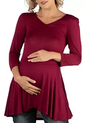 24seven Comfort Apparel Maternity 3/4 Sleeve V-Neck Tunic Top