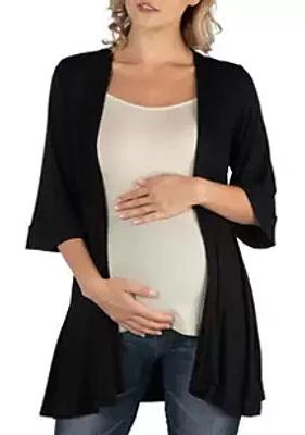 24seven Comfort Apparel Maternity Open Front Elbow Length Sleeve  Cardigan