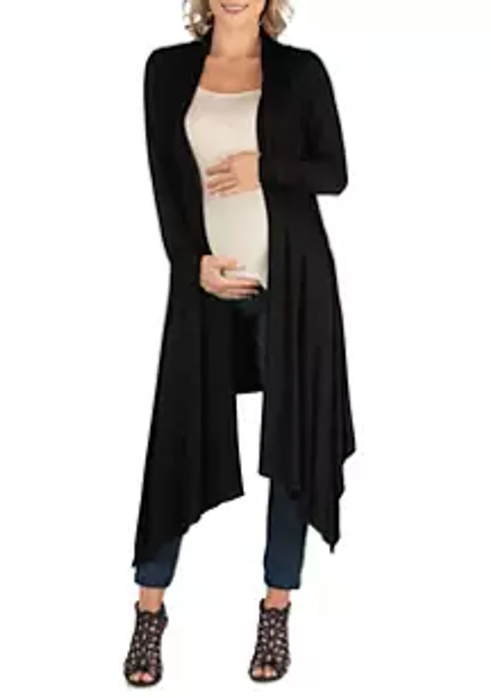 24seven Comfort Apparel Maternity Long Sleeve Knee Length Open  Cardigan