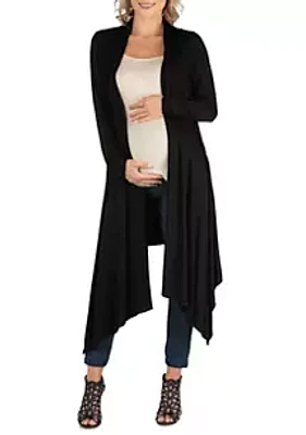 24seven Comfort Apparel Maternity Long Sleeve Knee Length Open  Cardigan