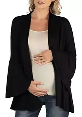 24seven Comfort Apparel Maternity Long Flared Sleeve Open Front  Cardigan