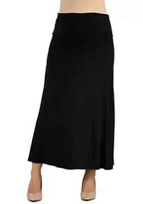 24seven Comfort Apparel Maternity Womens Elastic Waist Solid Color Maxi Skirt