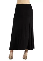 Maternity Womens Elastic Waist Solid Color Maxi Skirt