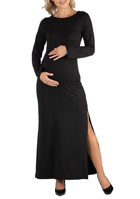 Women's Maternity Form Fitting Long Sleeve Side Slit Maxi Dress