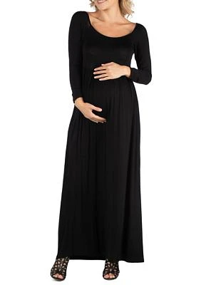 Women's Maternity Long Sleeve Pleated Maxi Dress