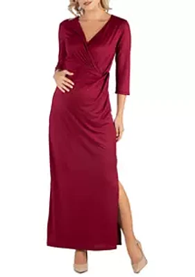 24seven Comfort Apparel Maternity  Ankle Length Side Slit Formal Maxi Dress