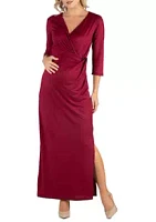 24seven Comfort Apparel Maternity  Ankle Length Side Slit Formal Maxi Dress
