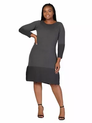 Plus Ribbed Knit Long Sleeve Split Hem Sweater Dress