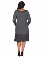 Plus Ribbed Knit Long Sleeve Split Hem Sweater Dress