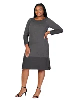 Plus Ribbed Knit Long Sleeve Split Hem Sweater Dress