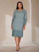 Plus Ribbed Knit Long Sleeve Split Hem Sweater Dress