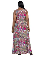 Plus Pink Paisley Print Scoop Neck A Line Sleeveless Maxi Dress