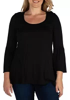 Plus Long Bell Sleeve Flared Tunic Top