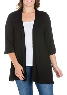 Plus Elbow Length Sleeve Open Front Cardigan