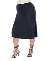 A Line Elastic Waist Knee Length Plus Skirt