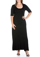 Plus Elbow Length Sleeve Maxi Dress