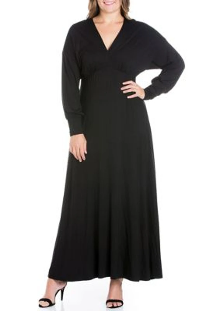 Plus V-Neck Long Sleeve Maxi Dress