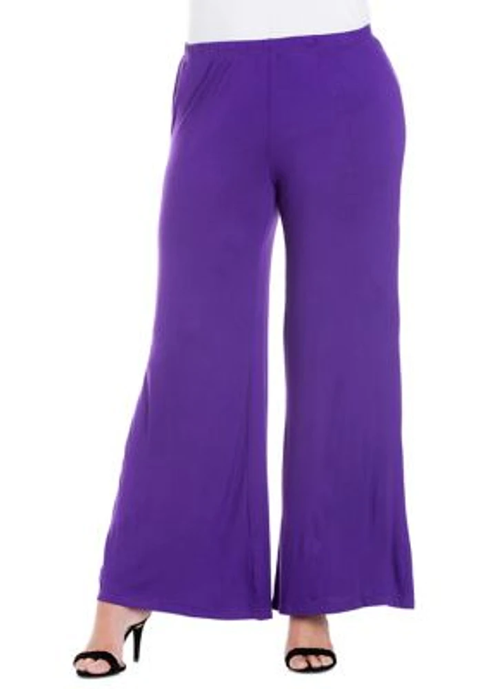 Plus Elastic Waist Flared Leg Palazzo Pants