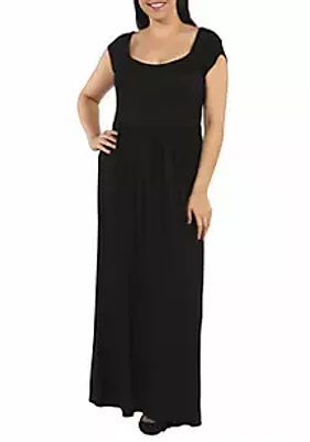 24seven Comfort Apparel Plus Cap Sleeve Empire Waist Maxi Dress