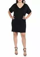 24seven Comfort Apparel Plus V Neck Loose Fit Resort Dress