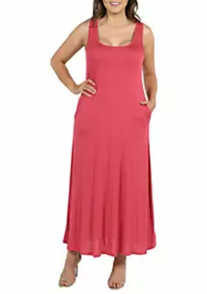 24seven Comfort Apparel Plus Sleeveless Tank Maxi Dress with Pockets