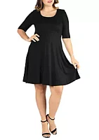 24seven Comfort Apparel Plus Elbow Sleeve Knee Length Dress