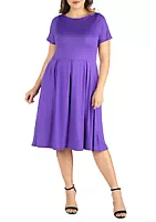 24seven Comfort Apparel Plus Short Sleeve Midi Skater Dress with Pockets