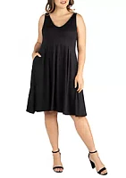 24seven Comfort Apparel Plus Sleeveless Midi Fit and Flare Pocket Dress