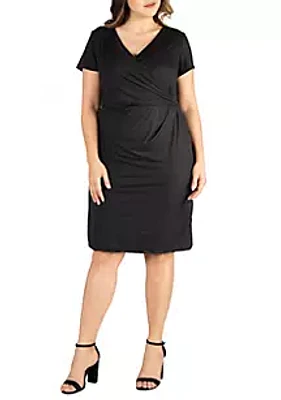 24seven Comfort Apparel Plus Short Sleeve V Neck Faux Wrap Dress