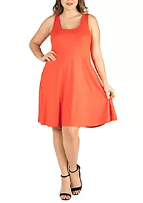 24seven Comfort Apparel Plus Fit and Flare Knee Length Tank Dress