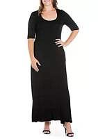 24seven Comfort Apparel Plus Elbow Sleeve Maxi Dress