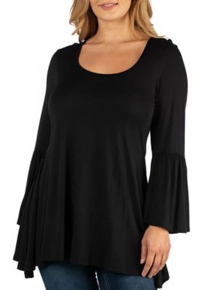 Plus Scoop Neck Bell Sleeve Swing Tunic Top