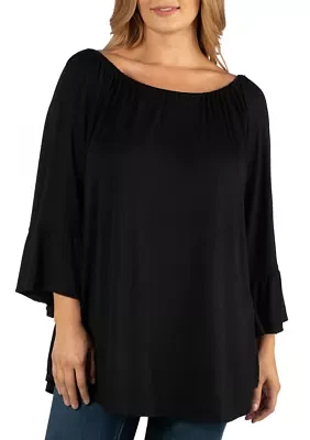 Plus Round Neck Bell Sleeve Peasant Top