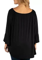 Plus Round Neck Bell Sleeve Peasant Top